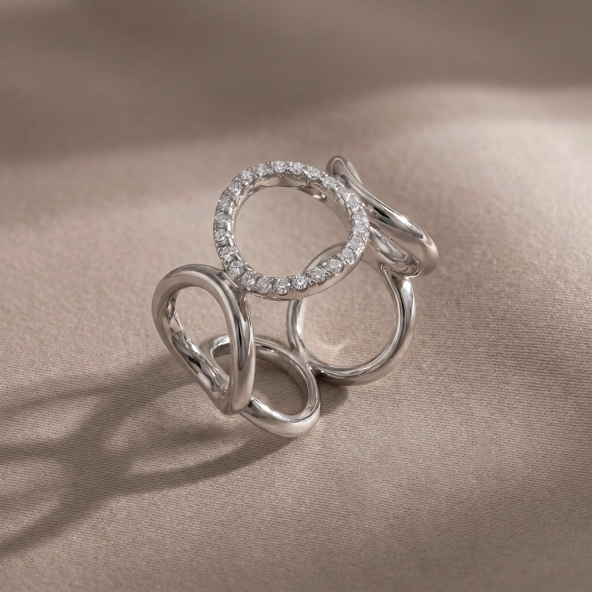 Open Circle Ring CZ Pave, 18K Gold Vermeil or 925 Sterling Silver, Triple Band Statement Ring, Diamond Alternative, Gift for Her