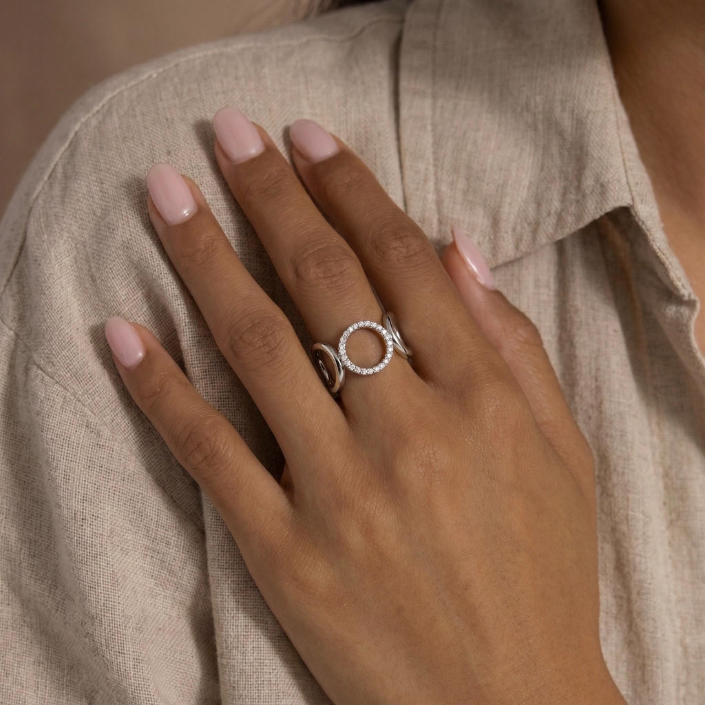 Open Circle Ring CZ Pave, 18K Gold Vermeil or 925 Sterling Silver, Triple Band Statement Ring, Diamond Alternative, Gift for Her