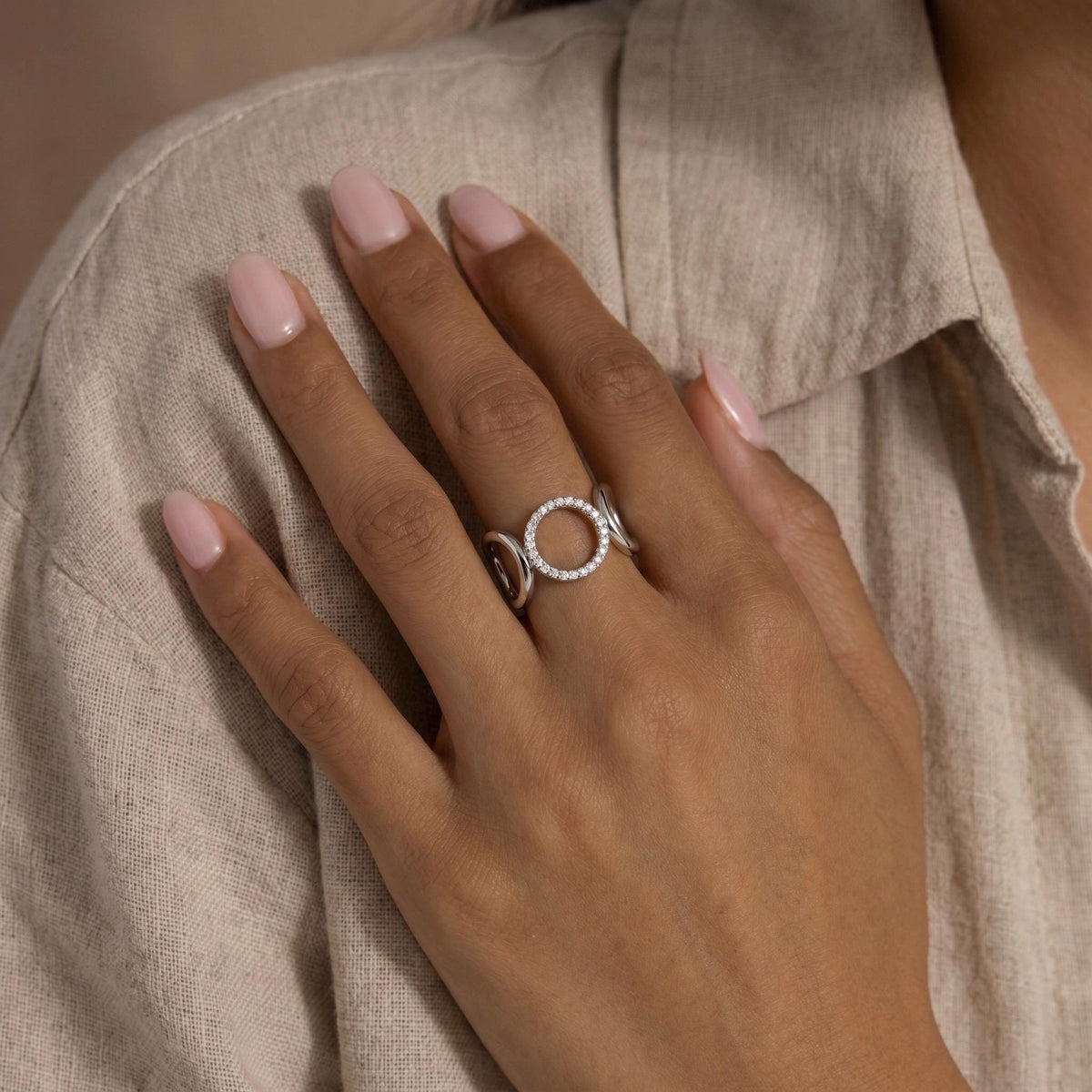 Open Circle Ring CZ Pave, 18K Gold Vermeil or 925 Sterling Silver, Triple Band Statement Ring, Diamond Alternative, Gift for Her