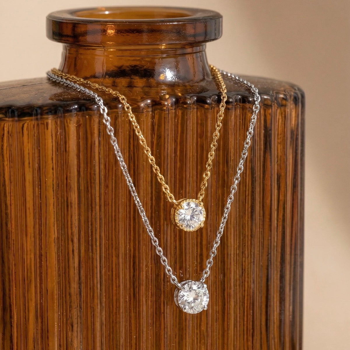 Moissanite Solitaire Necklace, 14K Gold Vermeil Bezel Set Pendant, Diamond Alternative, Dainty Everyday Necklace, Gift for Her