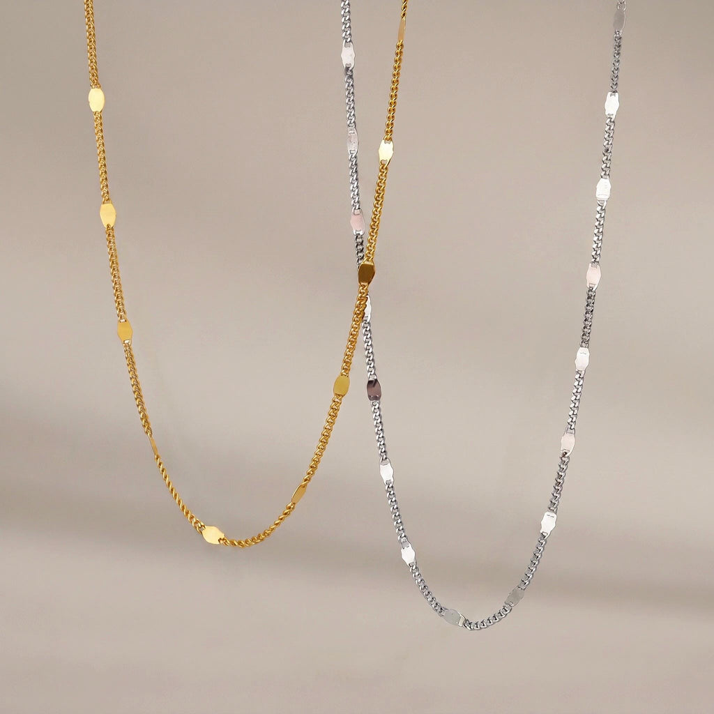 Station Necklace 18K Gold Vermeil, Dainty Curb Chain Necklace, Layering Necklace Gold Silver, Gift for Her