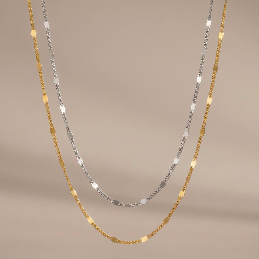 Station Necklace 18K Gold Vermeil, Dainty Curb Chain Necklace, Layering Necklace Gold Silver, Gift for Her