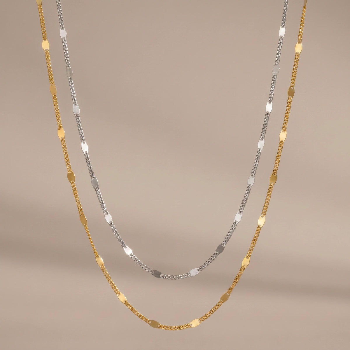 Station Necklace 18K Gold Vermeil, Dainty Curb Chain Necklace, Layering Necklace Gold Silver, Gift for Her