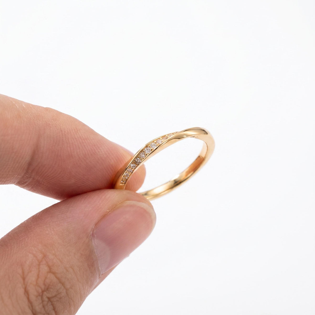 Twisted Pave Ring, Moissanite Diamond Alternative, 18K Gold Vermeil or 925 Sterling Silver, Stackable Wedding Band, Gift for Her