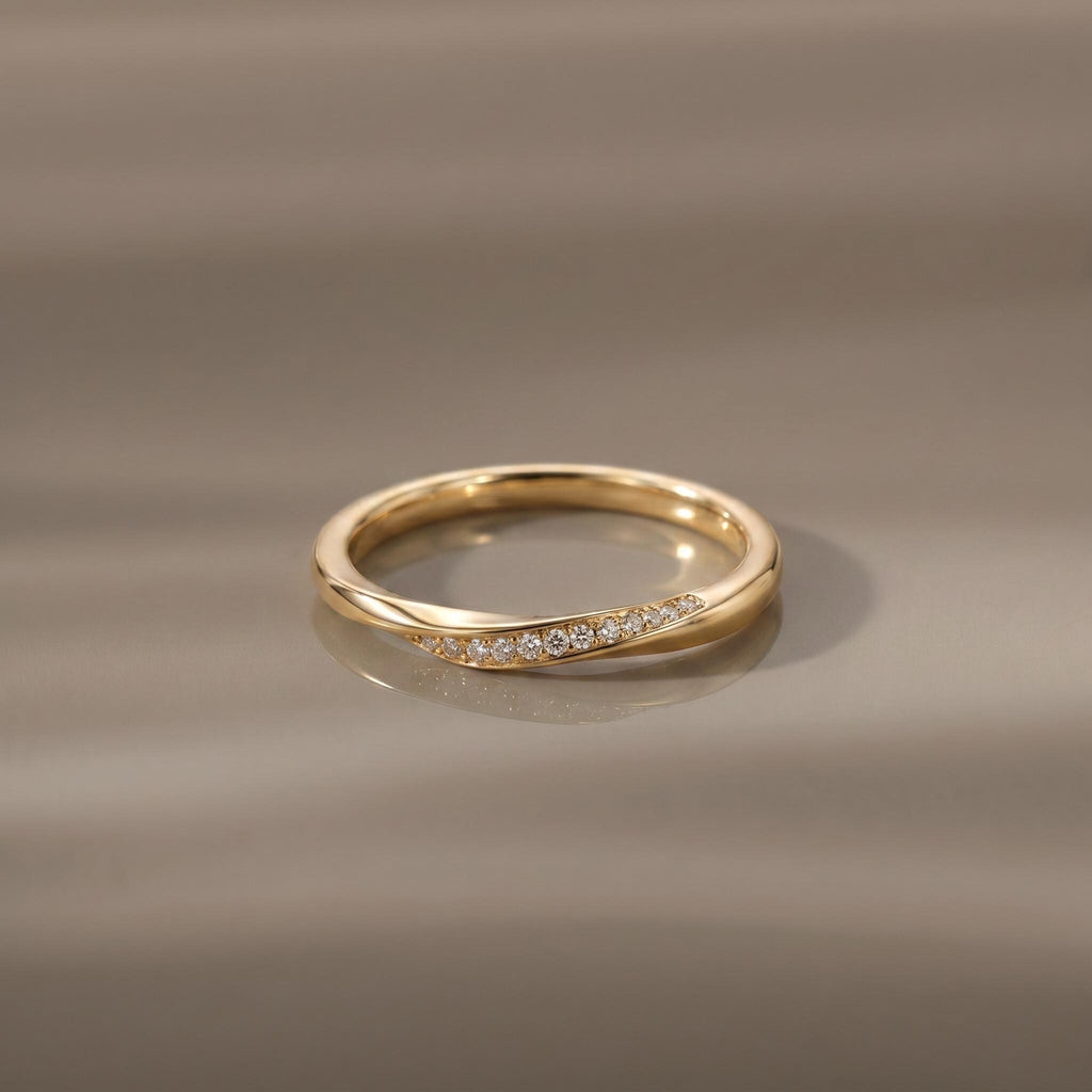 Twisted Pave Ring, Moissanite Diamond Alternative, 18K Gold Vermeil or 925 Sterling Silver, Stackable Wedding Band, Gift for Her