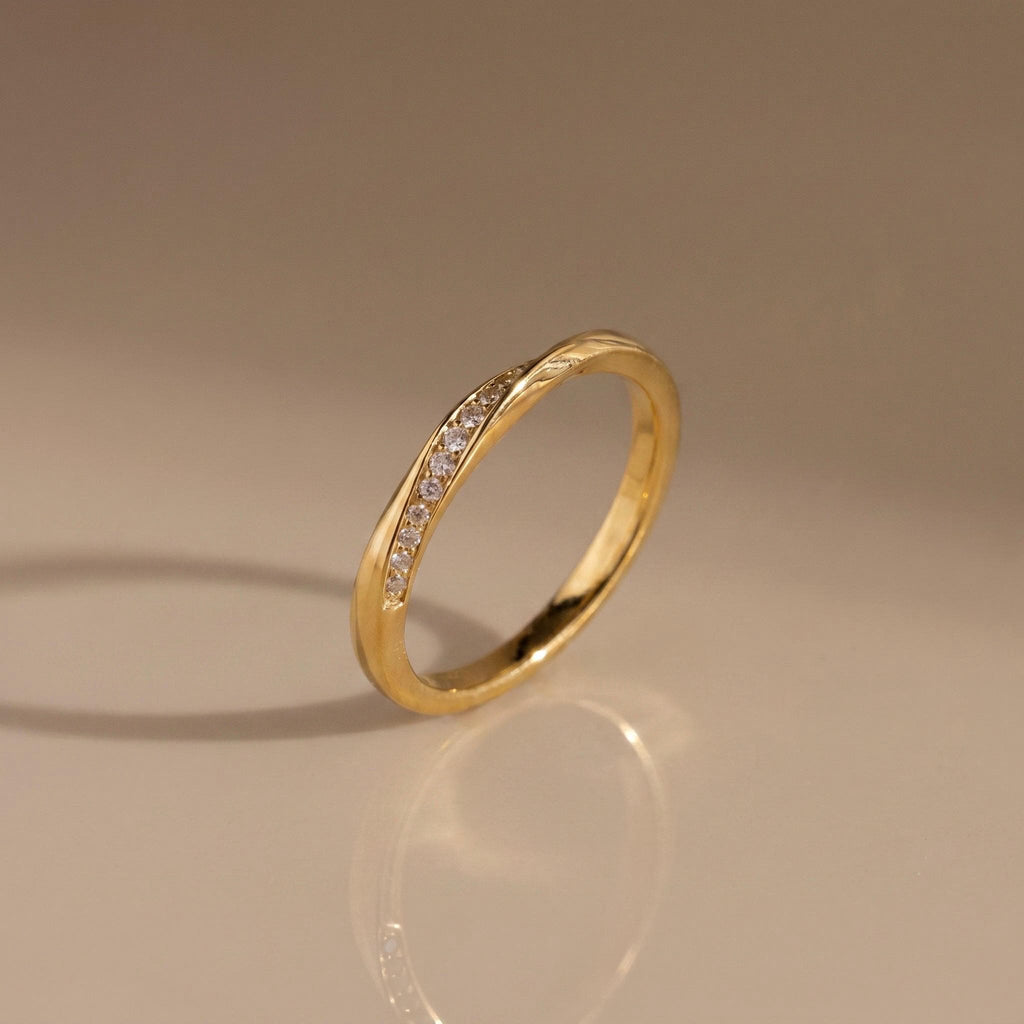 Twisted Pave Ring, Moissanite Diamond Alternative, 18K Gold Vermeil or 925 Sterling Silver, Stackable Wedding Band, Gift for Her