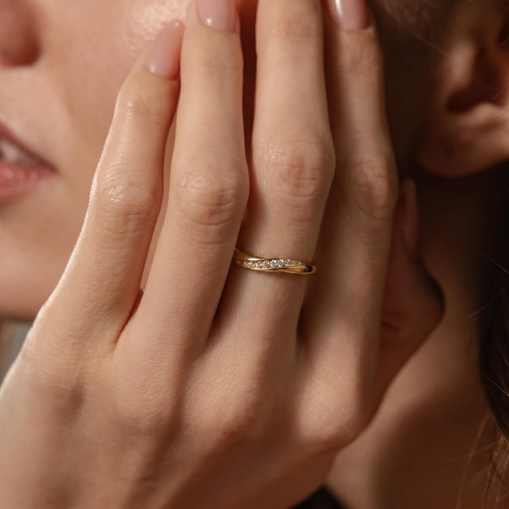 Twisted Pave Ring, Moissanite Diamond Alternative, 18K Gold Vermeil or 925 Sterling Silver, Stackable Wedding Band, Gift for Her