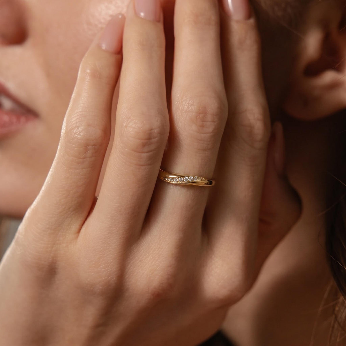 Twisted Pave Ring, Moissanite Diamond Alternative, 18K Gold Vermeil or 925 Sterling Silver, Stackable Wedding Band, Gift for Her