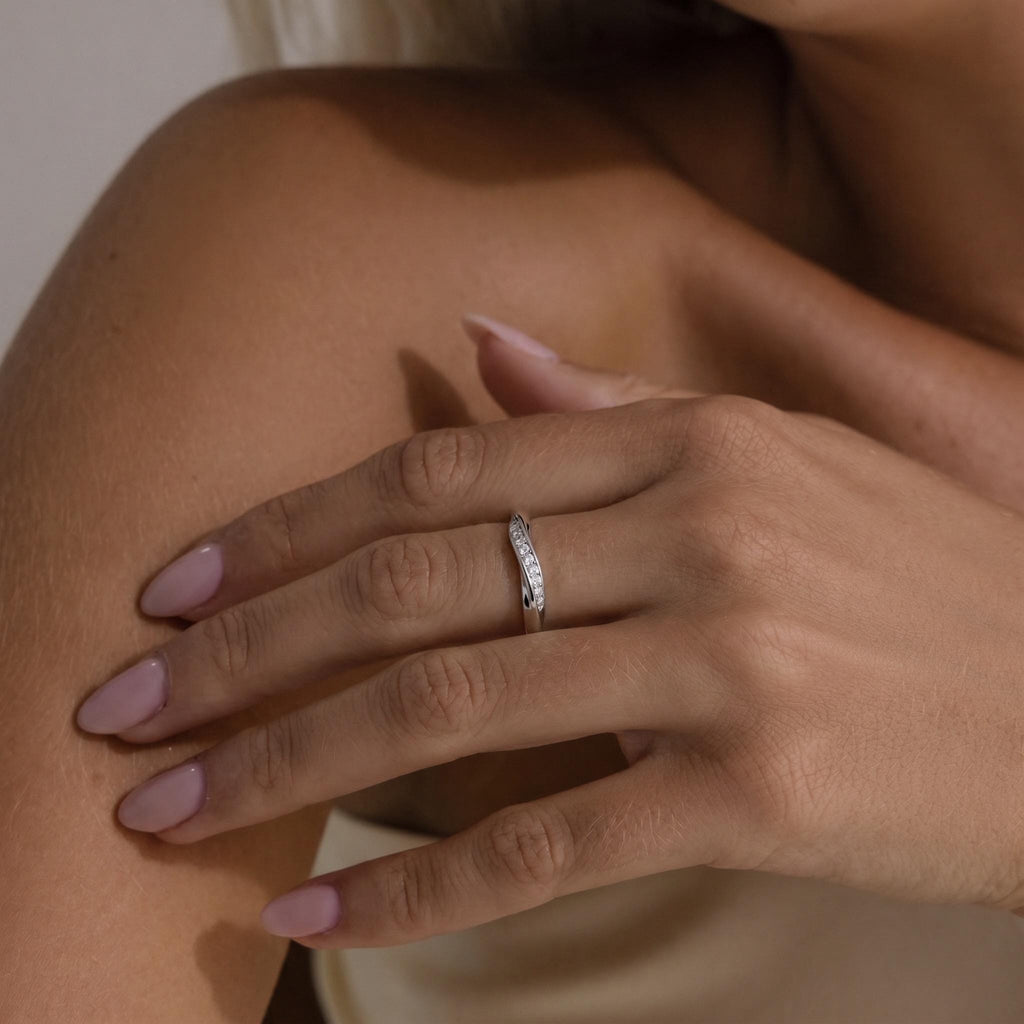 Twisted Pave Ring, Moissanite Diamond Alternative, 18K Gold Vermeil or 925 Sterling Silver, Stackable Wedding Band, Gift for Her