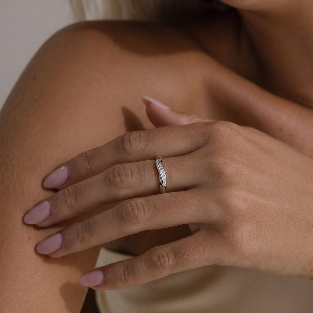 Twisted Pave Ring, Moissanite Diamond Alternative, 18K Gold Vermeil or 925 Sterling Silver, Stackable Wedding Band, Gift for Her