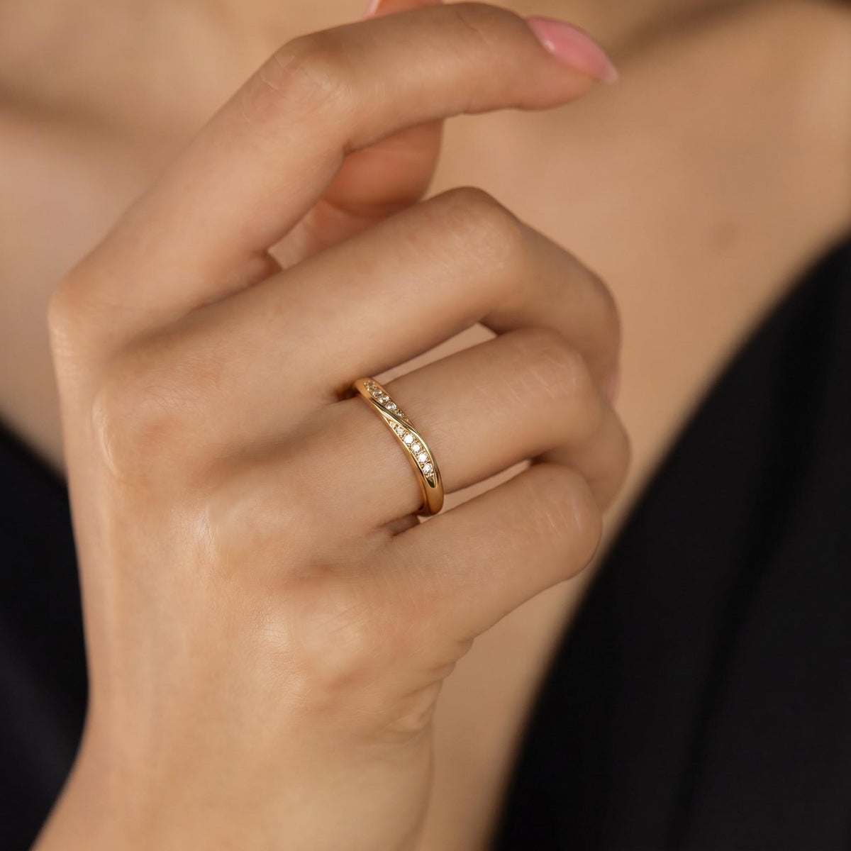 Twisted Pave Ring, Moissanite Diamond Alternative, 18K Gold Vermeil or 925 Sterling Silver, Stackable Wedding Band, Gift for Her