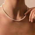 Freshwater Pearl Necklace, 4mm Round Pearl Beaded Choker, 925 Sterling Silver, Dainty Layering Necklace, Gift for Her