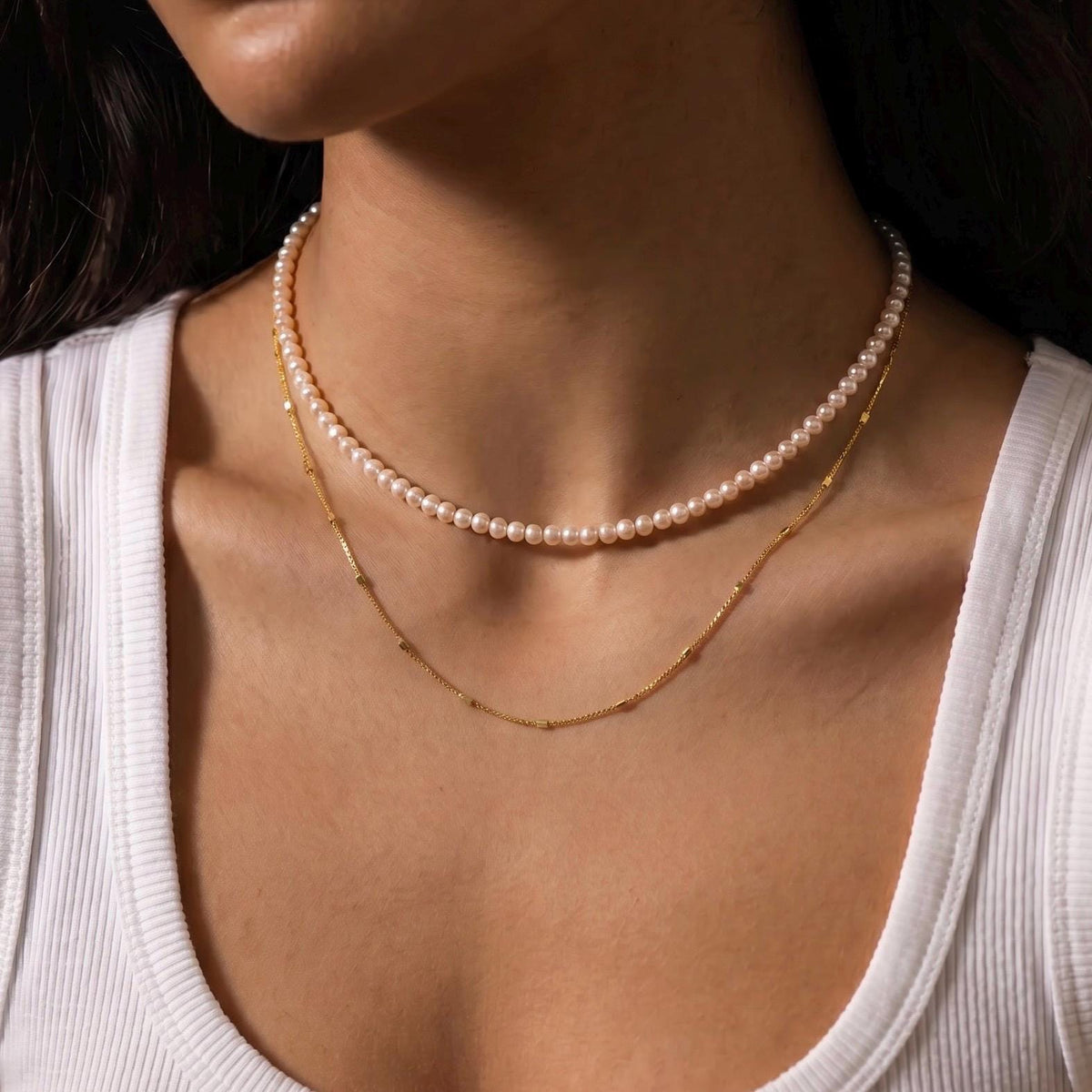 Freshwater Pearl Necklace, 4mm Round Pearl Beaded Choker, 925 Sterling Silver, Dainty Layering Necklace, Gift for Her