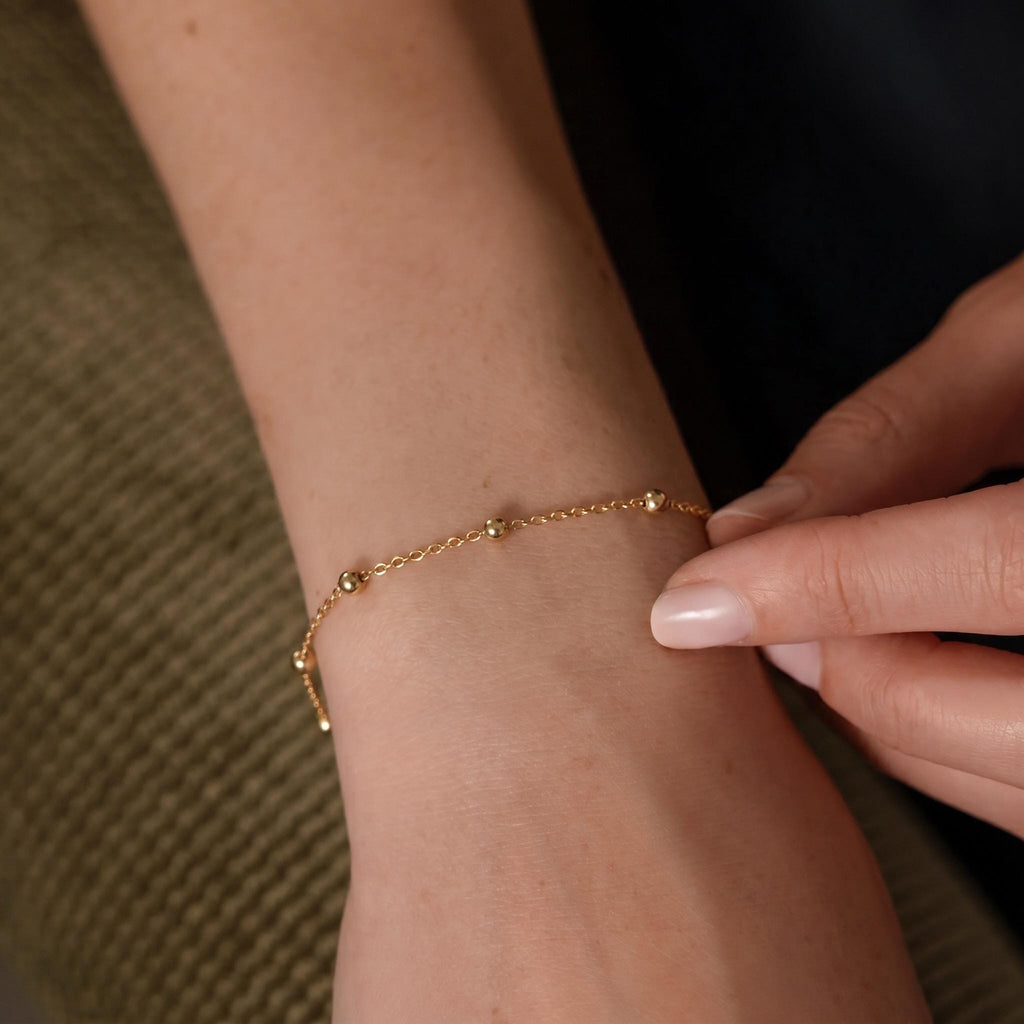 Satellite Chain Bracelet, 18K Gold Vermeil or 925 Sterling Silver, Dainty Ball Chain Design, Minimalist Everyday Jewelry, Gift for Her