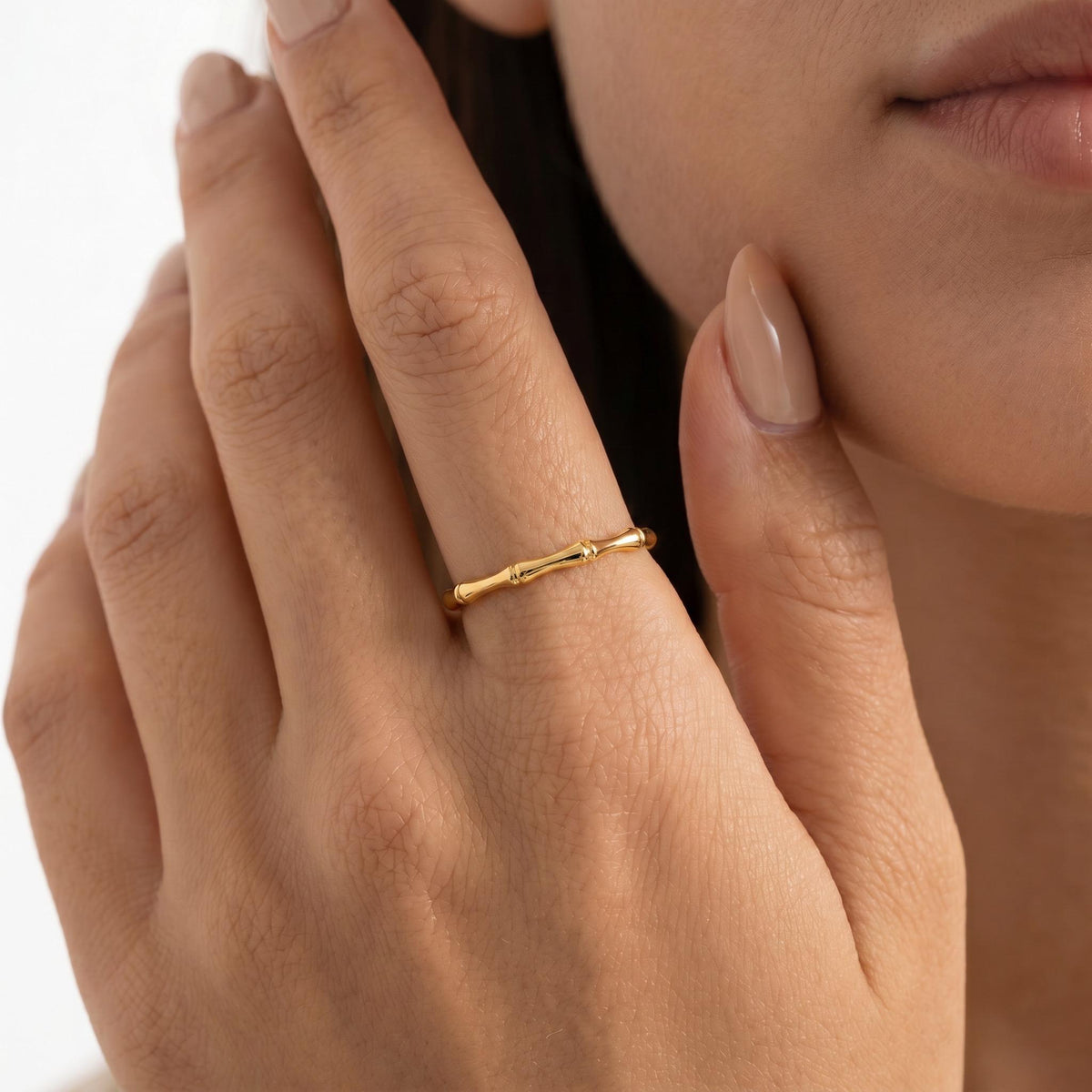 Bamboo Ring, 18K Gold Vermeil or 925 Sterling Silver, Stackable Nature Inspired Band, Minimalist Everyday Ring, Gift for Her