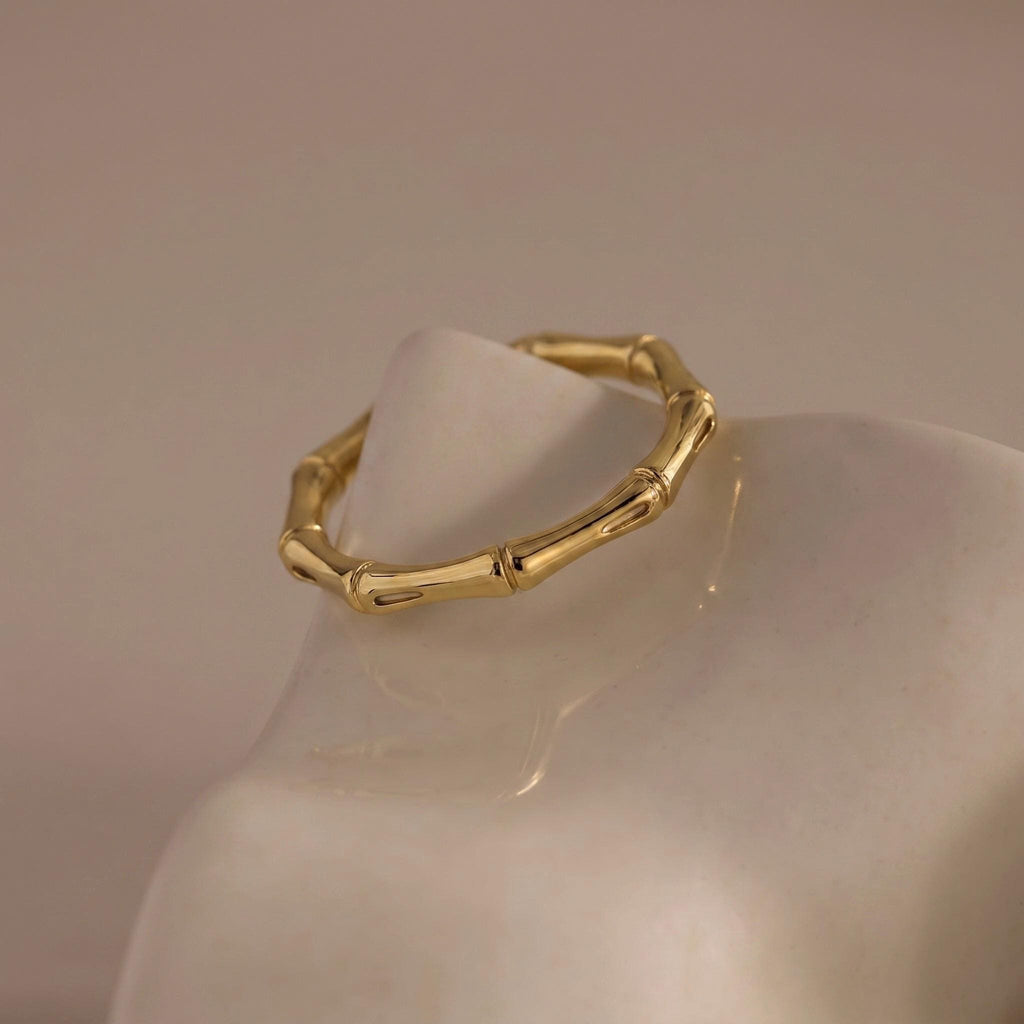 Bamboo Ring, 18K Gold Vermeil or 925 Sterling Silver, Stackable Nature Inspired Band, Minimalist Everyday Ring, Gift for Her