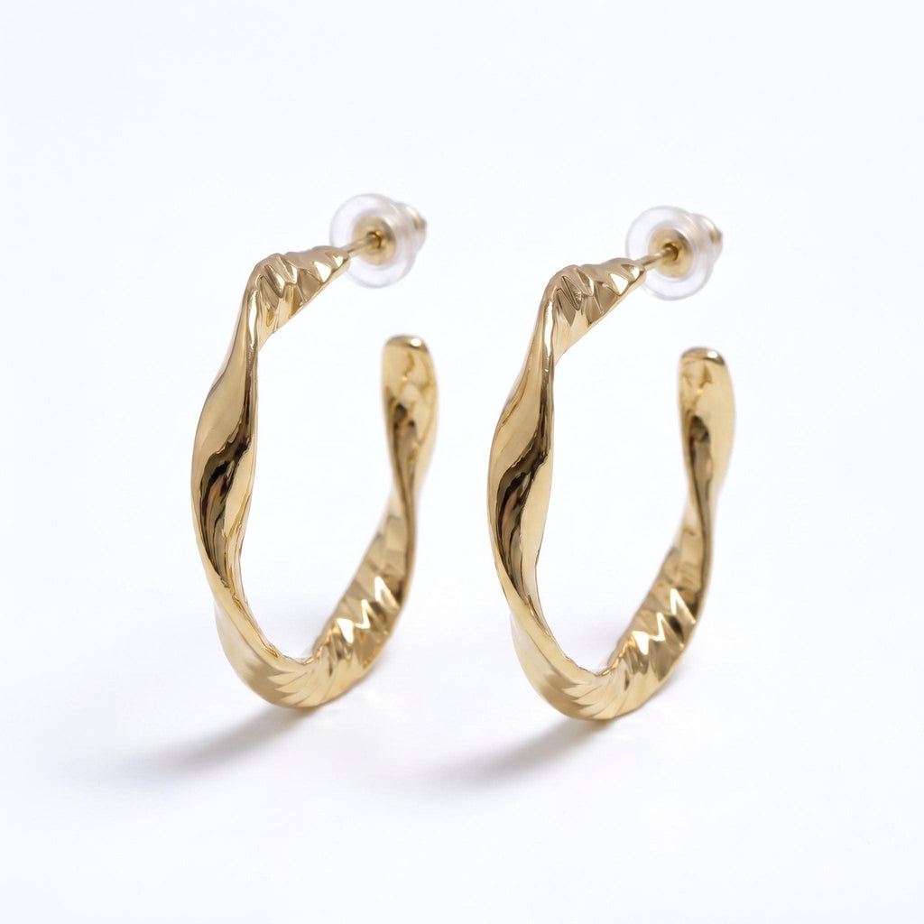 Twisted Hoop Earrings, CNC Precision Cut, 18K Gold Vermeil or 925 Sterling Silver, Thick Hypoallergenic Hoops, Gift for Her