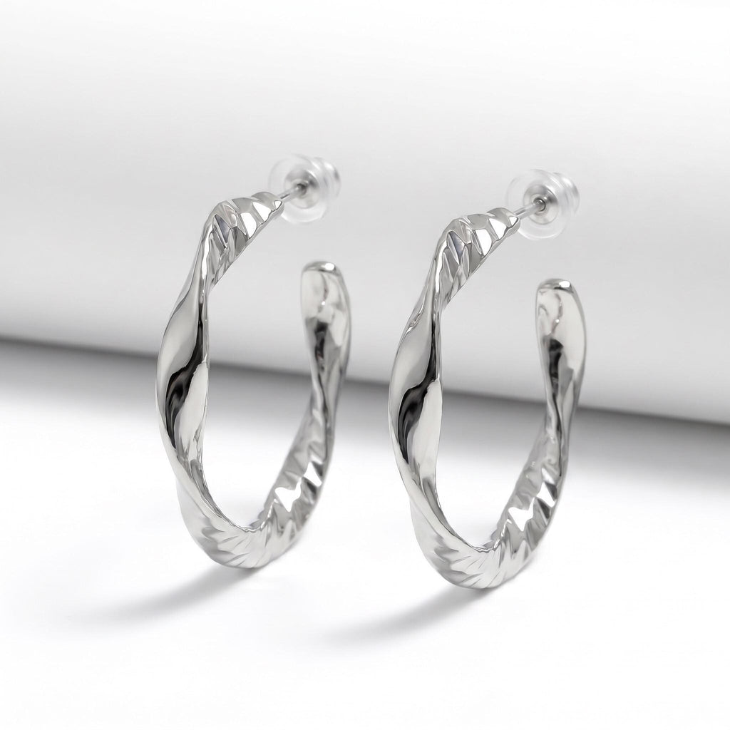 Twisted Hoop Earrings, CNC Precision Cut, 18K Gold Vermeil or 925 Sterling Silver, Thick Hypoallergenic Hoops, Gift for Her