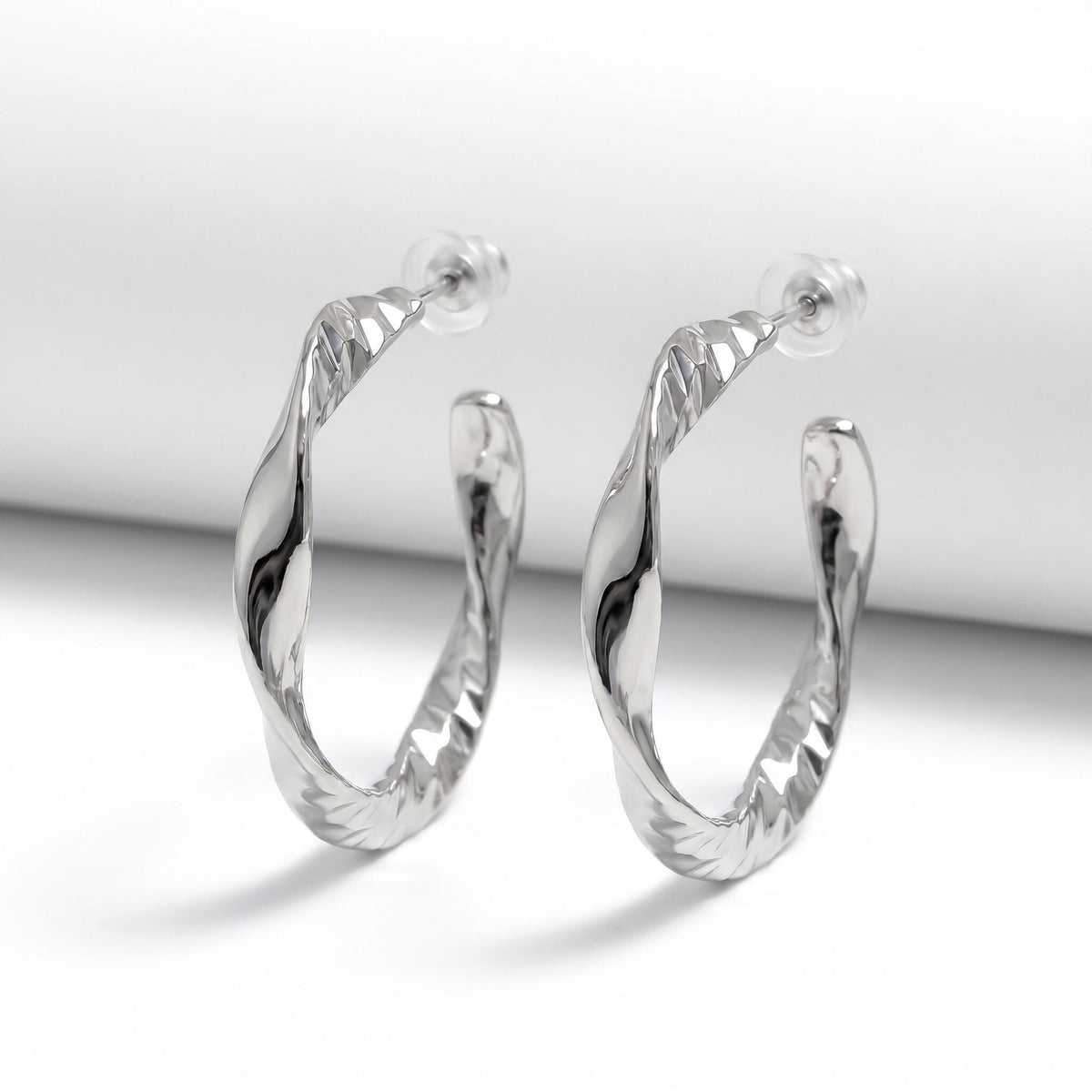 Twisted Hoop Earrings, CNC Precision Cut, 18K Gold Vermeil or 925 Sterling Silver, Thick Hypoallergenic Hoops, Gift for Her