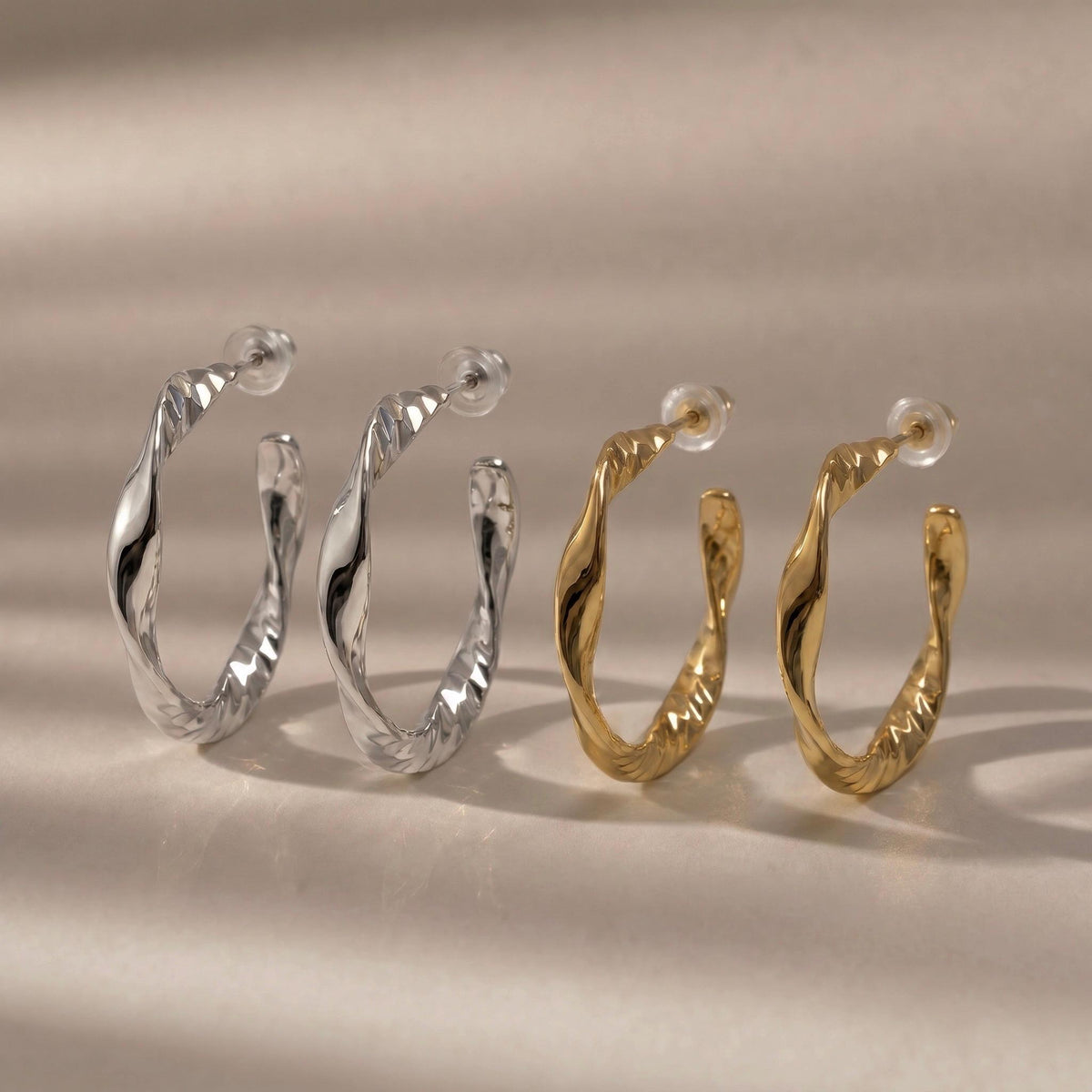 Twisted Hoop Earrings, CNC Precision Cut, 18K Gold Vermeil or 925 Sterling Silver, Thick Hypoallergenic Hoops, Gift for Her