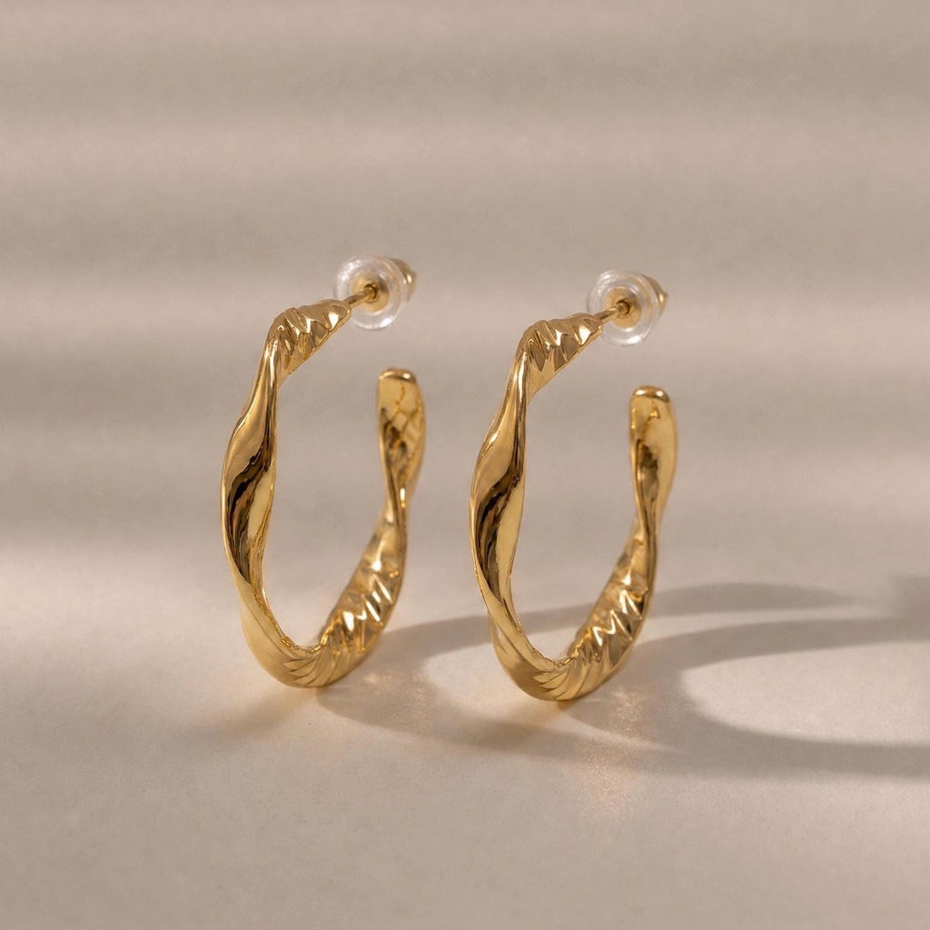 Twisted Hoop Earrings, CNC Precision Cut, 18K Gold Vermeil or 925 Sterling Silver, Thick Hypoallergenic Hoops, Gift for Her