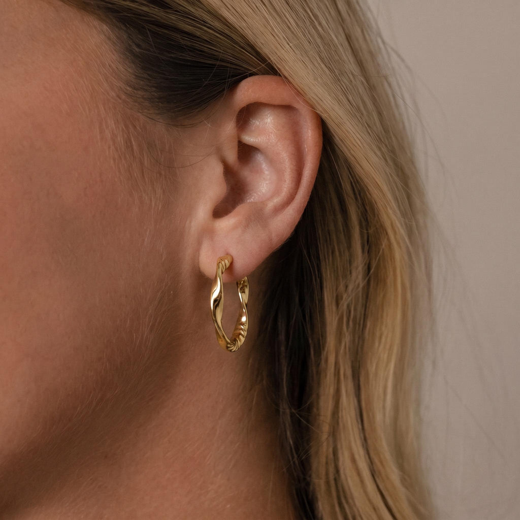 Twisted Hoop Earrings, CNC Precision Cut, 18K Gold Vermeil or 925 Sterling Silver, Thick Hypoallergenic Hoops, Gift for Her