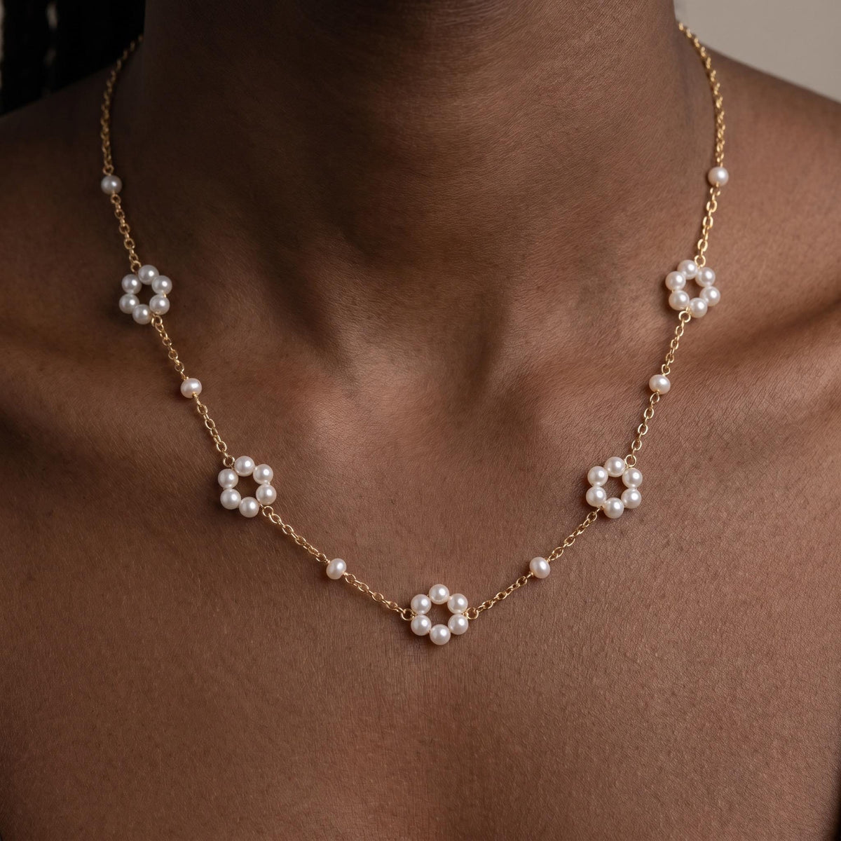 Pearl Flower Necklace, Freshwater Pearl Daisy Chain 18 Inch, 18K Gold or White Gold Vermeil, Dainty Layering Necklace, Gift for Her