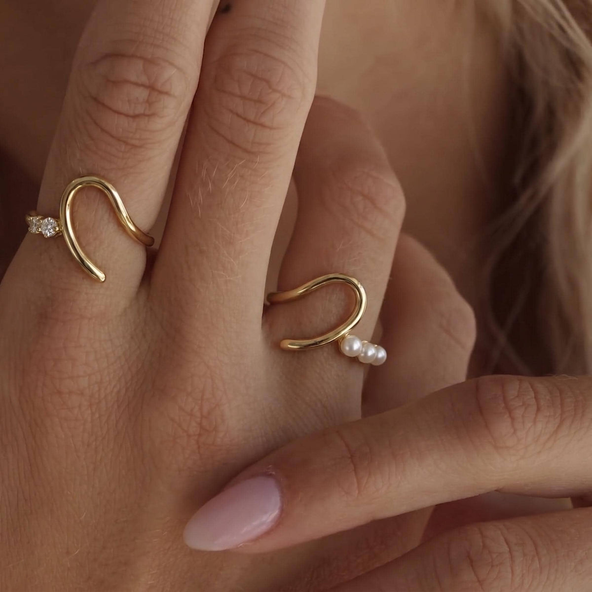 Heart Puzzle Ring Set for Couples, Matching Rings for Two, Moissanite Pearl Design, Adjustable Open Band, 18K Gold Vermeil, Gift for Her