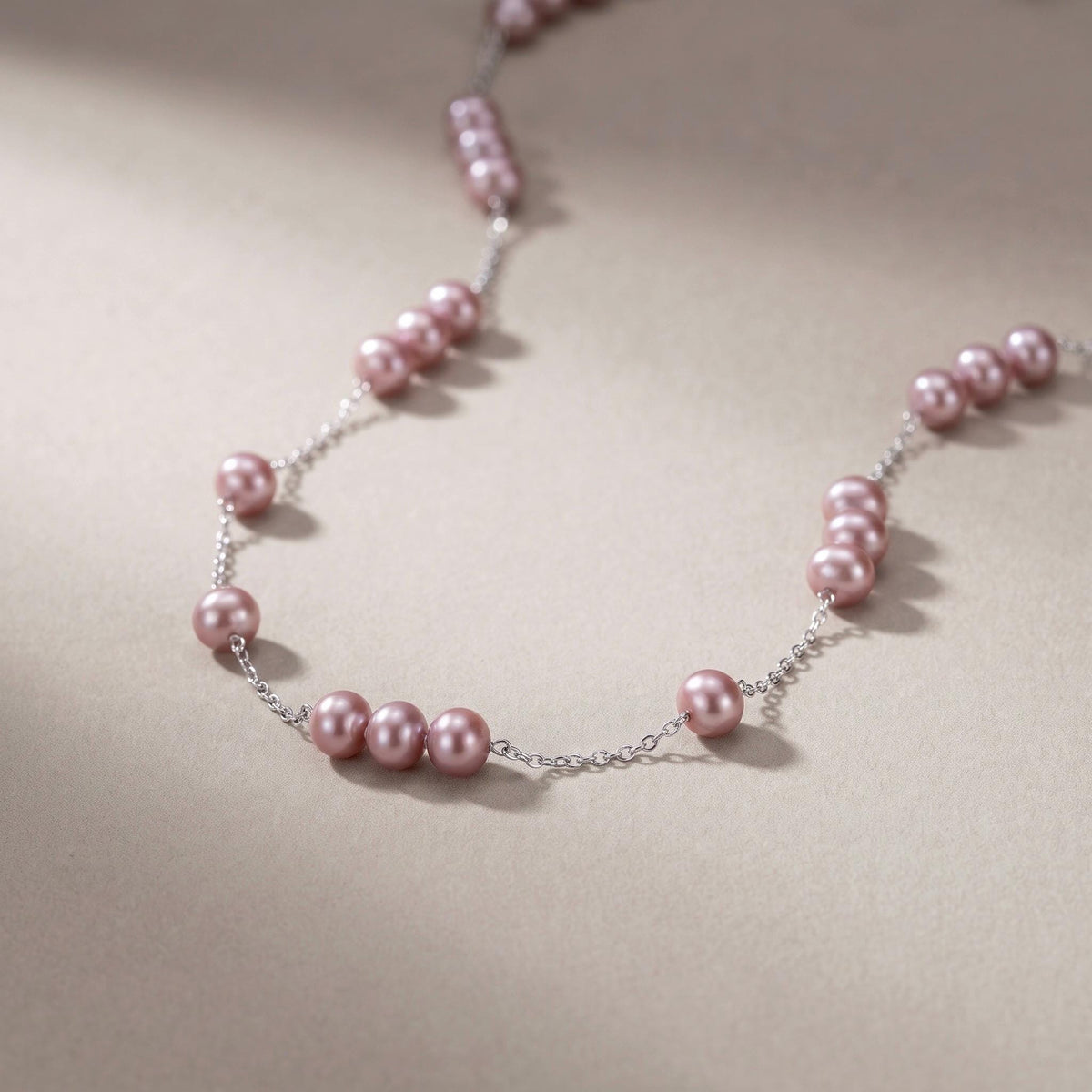 Freshwater Pearl Necklace Gift | Mauve Pink Pearl Station Necklace | 925 Silver Adjustable | Everyday Layering Jewelry