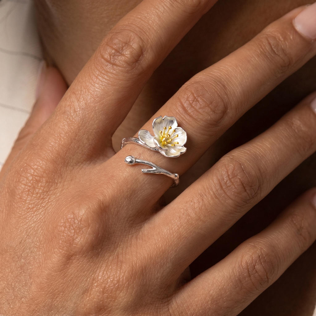 Cherry Blossom Ring, 18K Gold Vermeil, Adjustable Floral Statement Design, Dainty Nature Inspired, Gift for Her