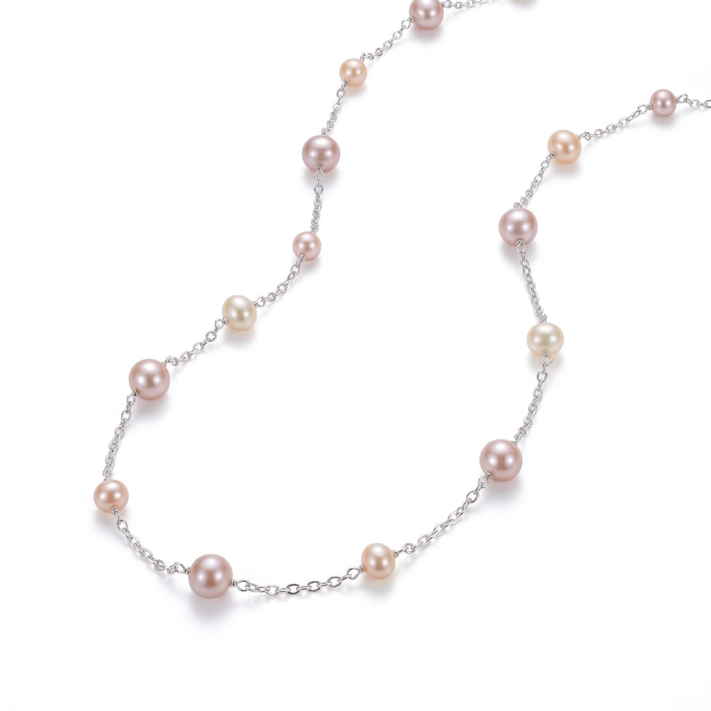 Freshwater Pearl Necklace Gift | Multicolor Pearl Station Necklace | 925 Silver Adjustable | Everyday Layering Jewelry