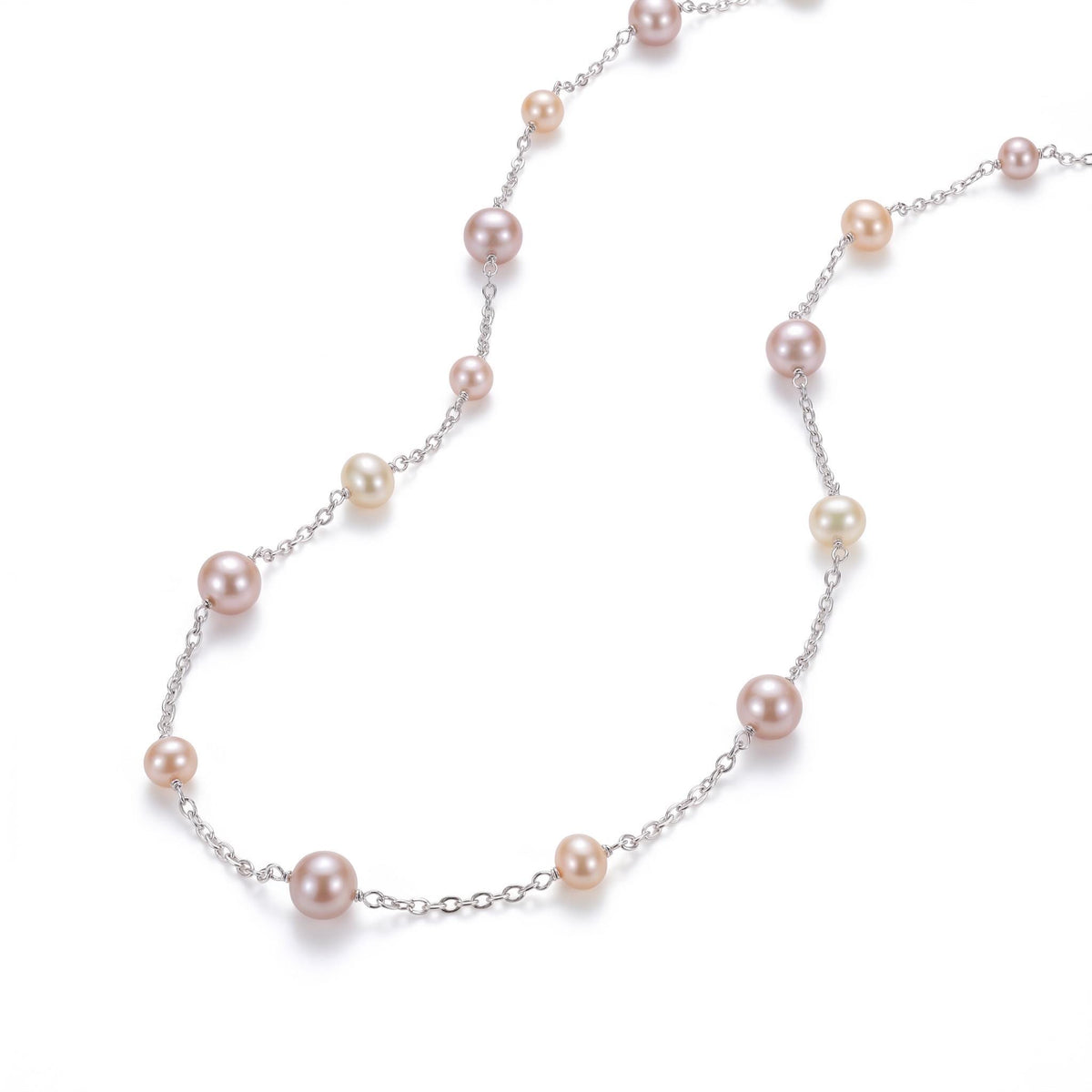 Freshwater Pearl Necklace Gift | Multicolor Pearl Station Necklace | 925 Silver Adjustable | Everyday Layering Jewelry