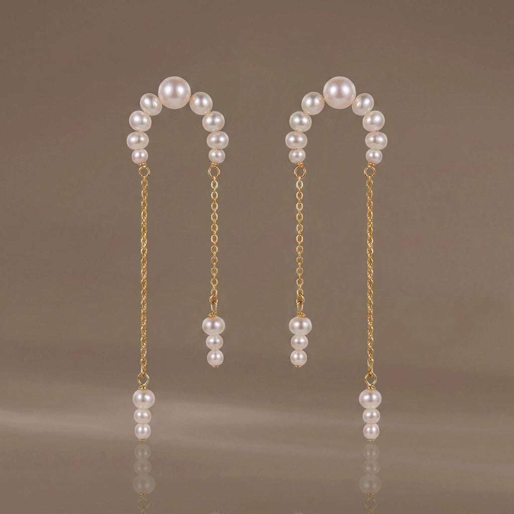 Freshwater Pearl Vermeil Earrings | Crescent Pearl Chain Drop Earrings | 18K Gold Vermeil | Everyday Elegant Jewelry | Gift for Her