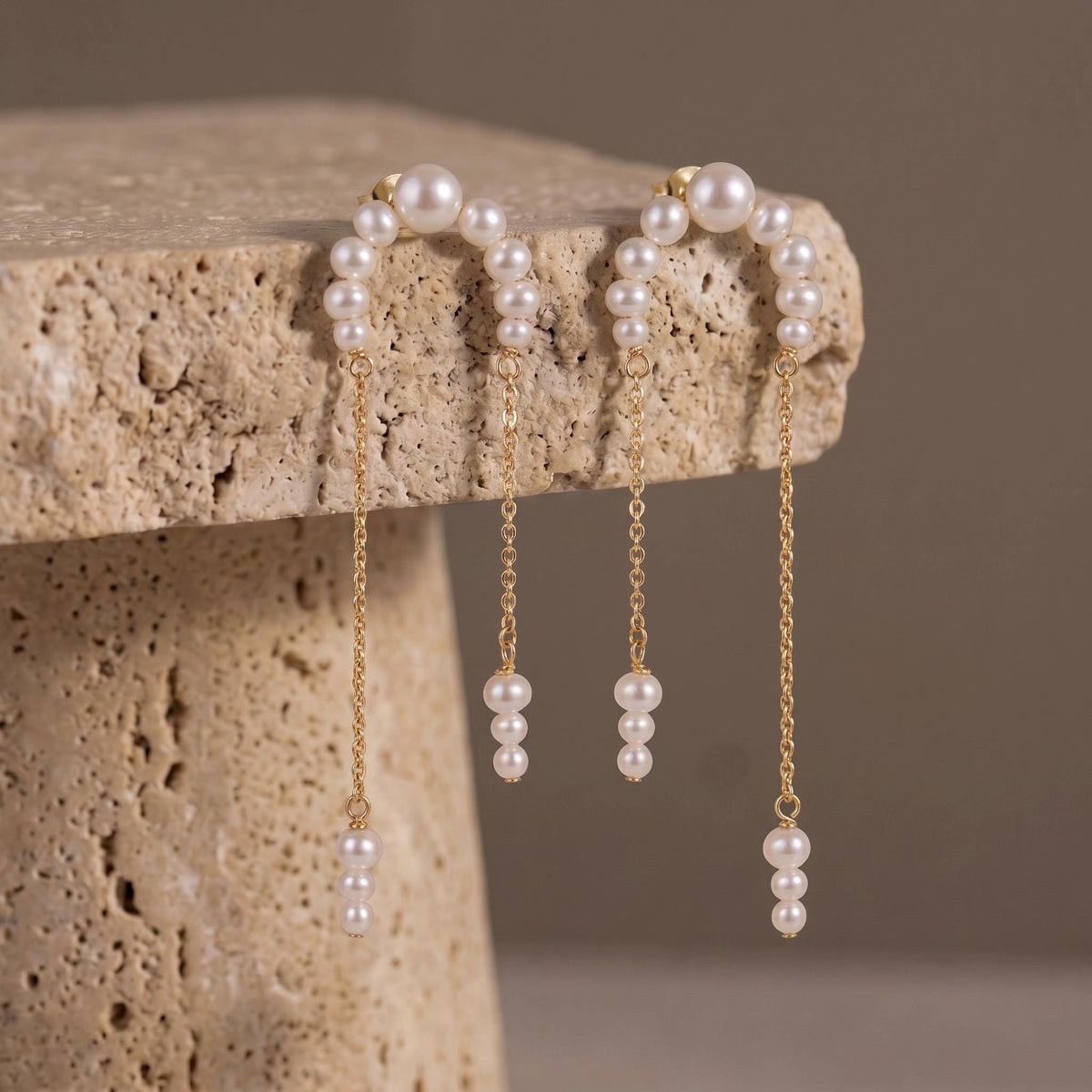 Freshwater Pearl Vermeil Earrings | Crescent Pearl Chain Drop Earrings | 18K Gold Vermeil | Everyday Elegant Jewelry | Gift for Her