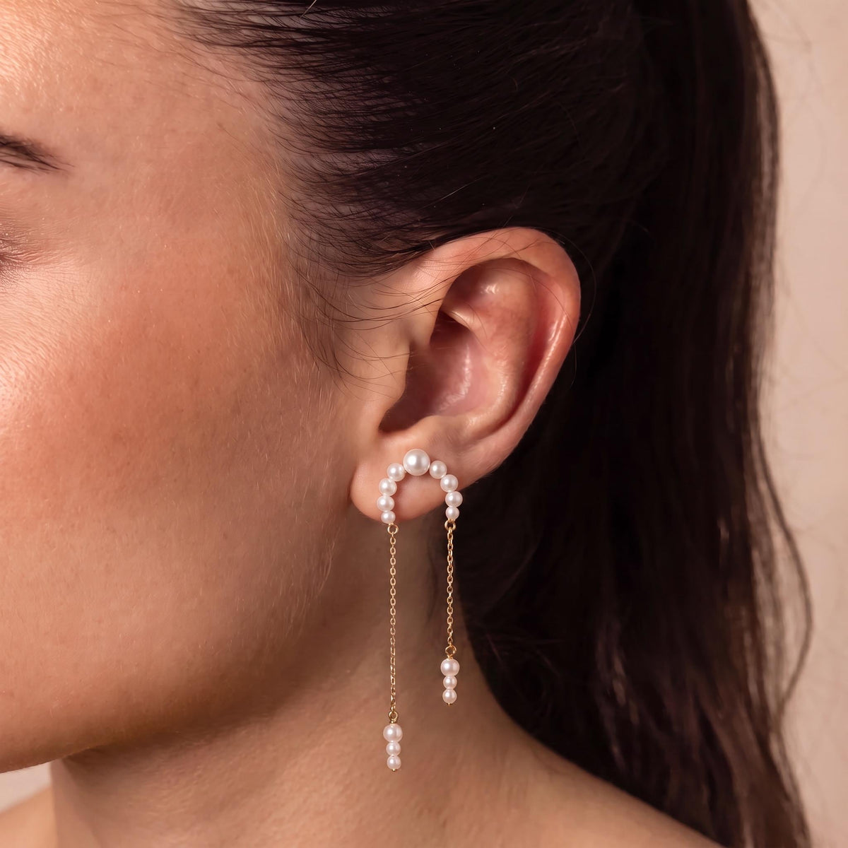 Freshwater Pearl Vermeil Earrings | Crescent Pearl Chain Drop Earrings | 18K Gold Vermeil | Everyday Elegant Jewelry | Gift for Her