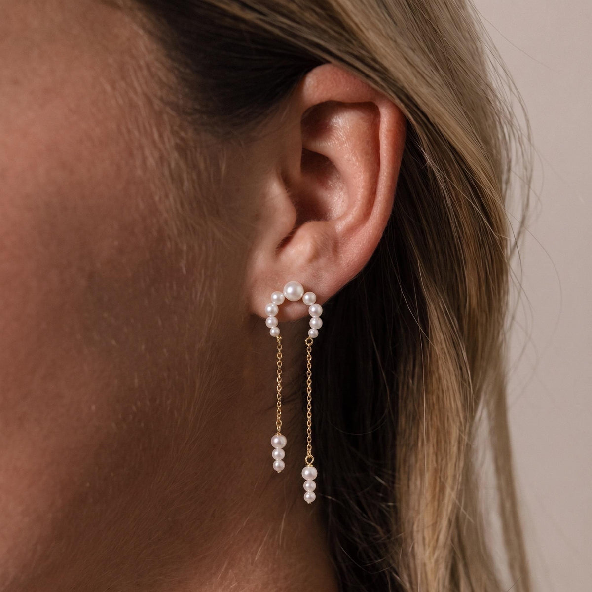 Freshwater Pearl Vermeil Earrings | Crescent Pearl Chain Drop Earrings | 18K Gold Vermeil | Everyday Elegant Jewelry | Gift for Her