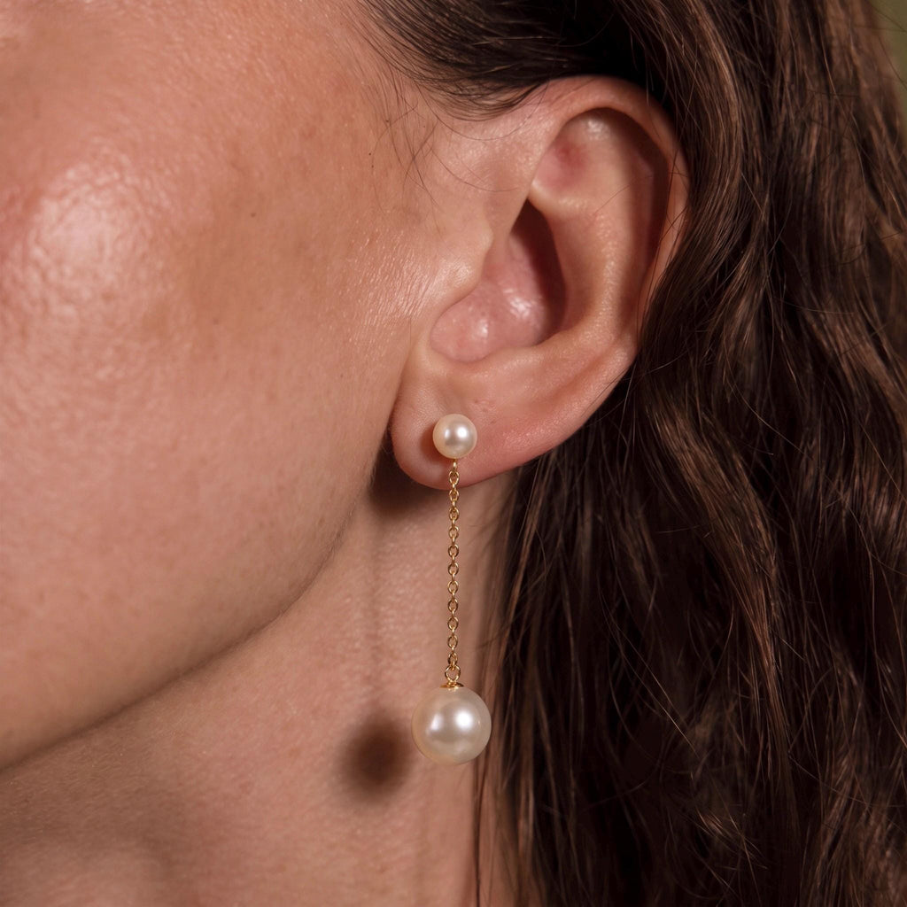 Freshwater Pearl Chain Drop Earrings | Minimalist Pearl Dangle Earrings | 18K Gold Vermeil | Everyday Elegant Jewelry | Gift for Her