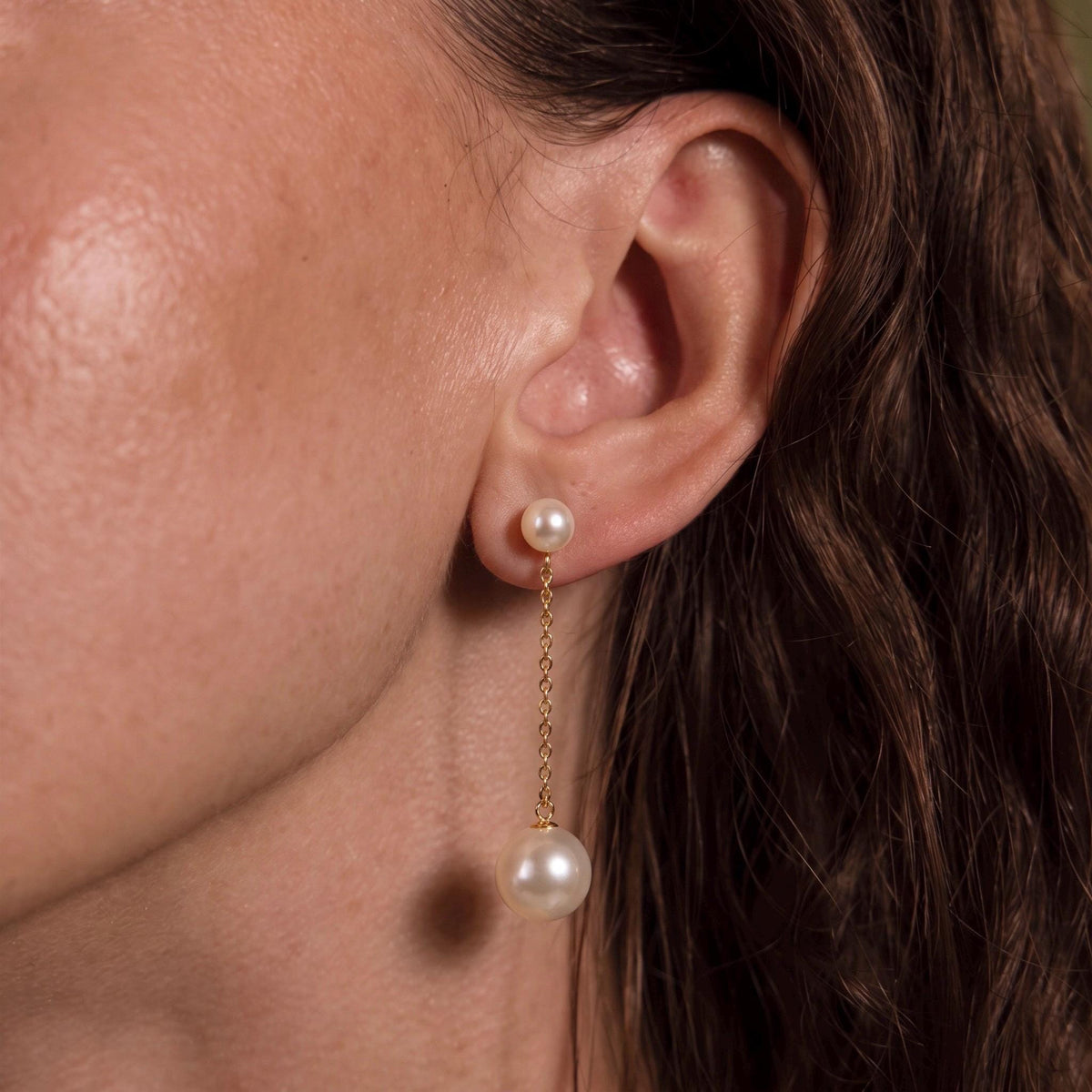 Freshwater Pearl Chain Drop Earrings | Minimalist Pearl Dangle Earrings | 18K Gold Vermeil | Everyday Elegant Jewelry | Gift for Her