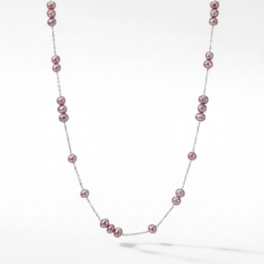 Freshwater Pearl Necklace Gift | Mauve Pink Pearl Station Necklace | 925 Silver Adjustable | Everyday Layering Jewelry