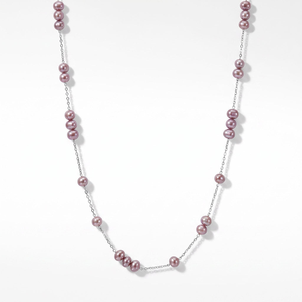 Freshwater Pearl Necklace Gift | Mauve Pink Pearl Station Necklace | 925 Silver Adjustable | Everyday Layering Jewelry