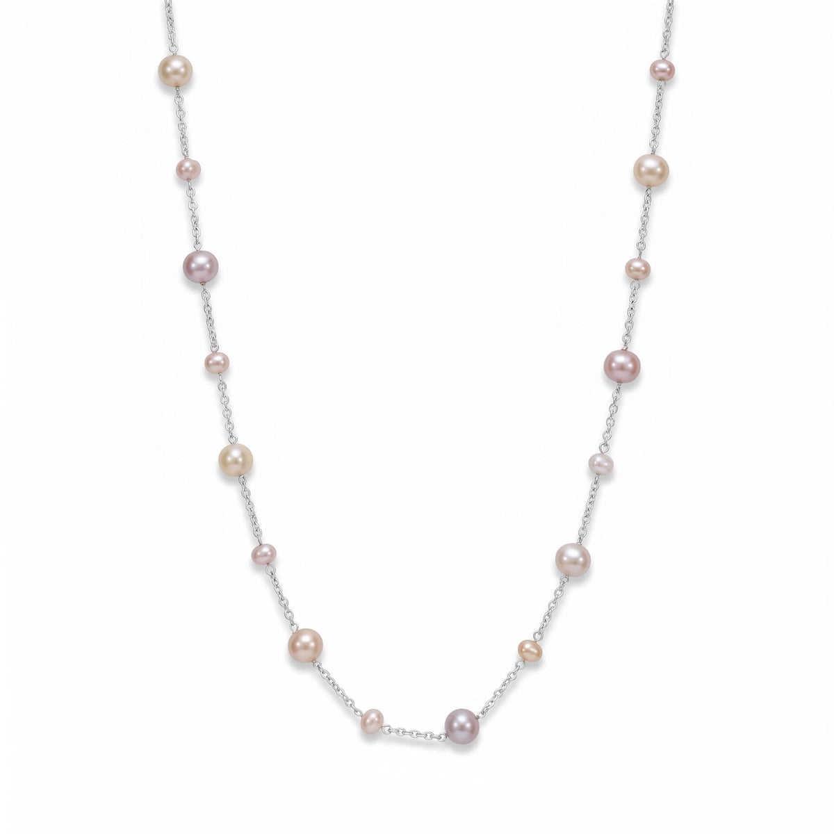 Freshwater Pearl Necklace Gift | Multicolor Pearl Station Necklace | 925 Silver Adjustable | Everyday Layering Jewelry