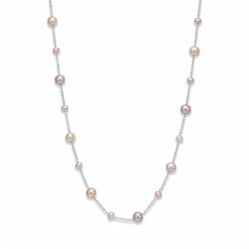 Freshwater Pearl Necklace Gift | Multicolor Pearl Station Necklace | 925 Silver Adjustable | Everyday Layering Jewelry