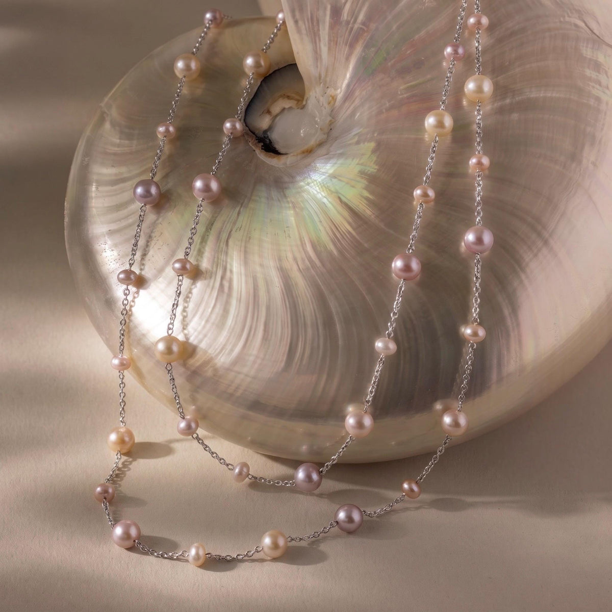 Freshwater Pearl Necklace Gift | Multicolor Pearl Station Necklace | 925 Silver Adjustable | Everyday Layering Jewelry