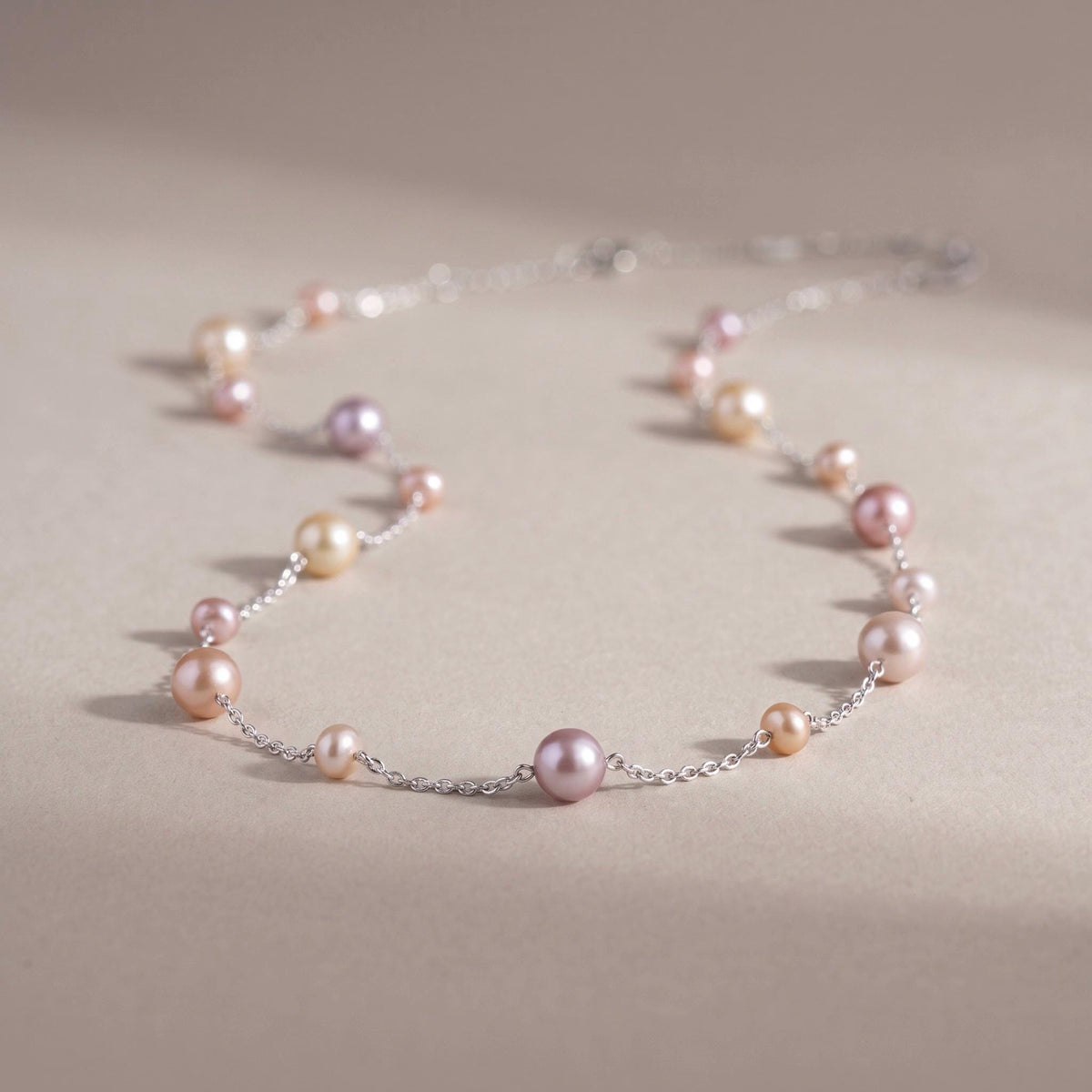 Freshwater Pearl Necklace Gift | Multicolor Pearl Station Necklace | 925 Silver Adjustable | Everyday Layering Jewelry