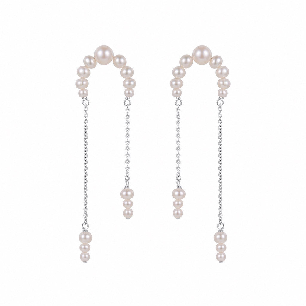Freshwater Pearl Vermeil Earrings | Crescent Pearl Chain Drop Earrings | 18K Gold Vermeil | Everyday Elegant Jewelry | Gift for Her