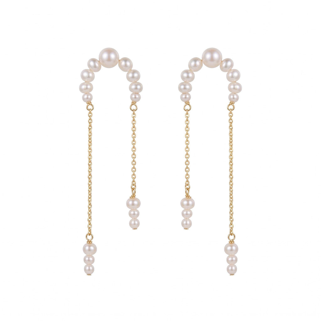 Freshwater Pearl Vermeil Earrings | Crescent Pearl Chain Drop Earrings | 18K Gold Vermeil | Everyday Elegant Jewelry | Gift for Her