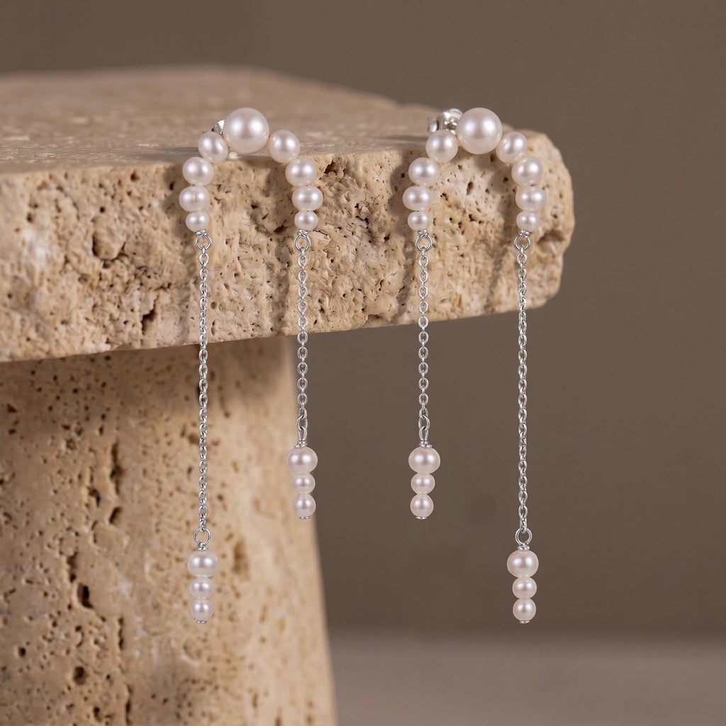 Freshwater Pearl Vermeil Earrings | Crescent Pearl Chain Drop Earrings | 18K Gold Vermeil | Everyday Elegant Jewelry | Gift for Her