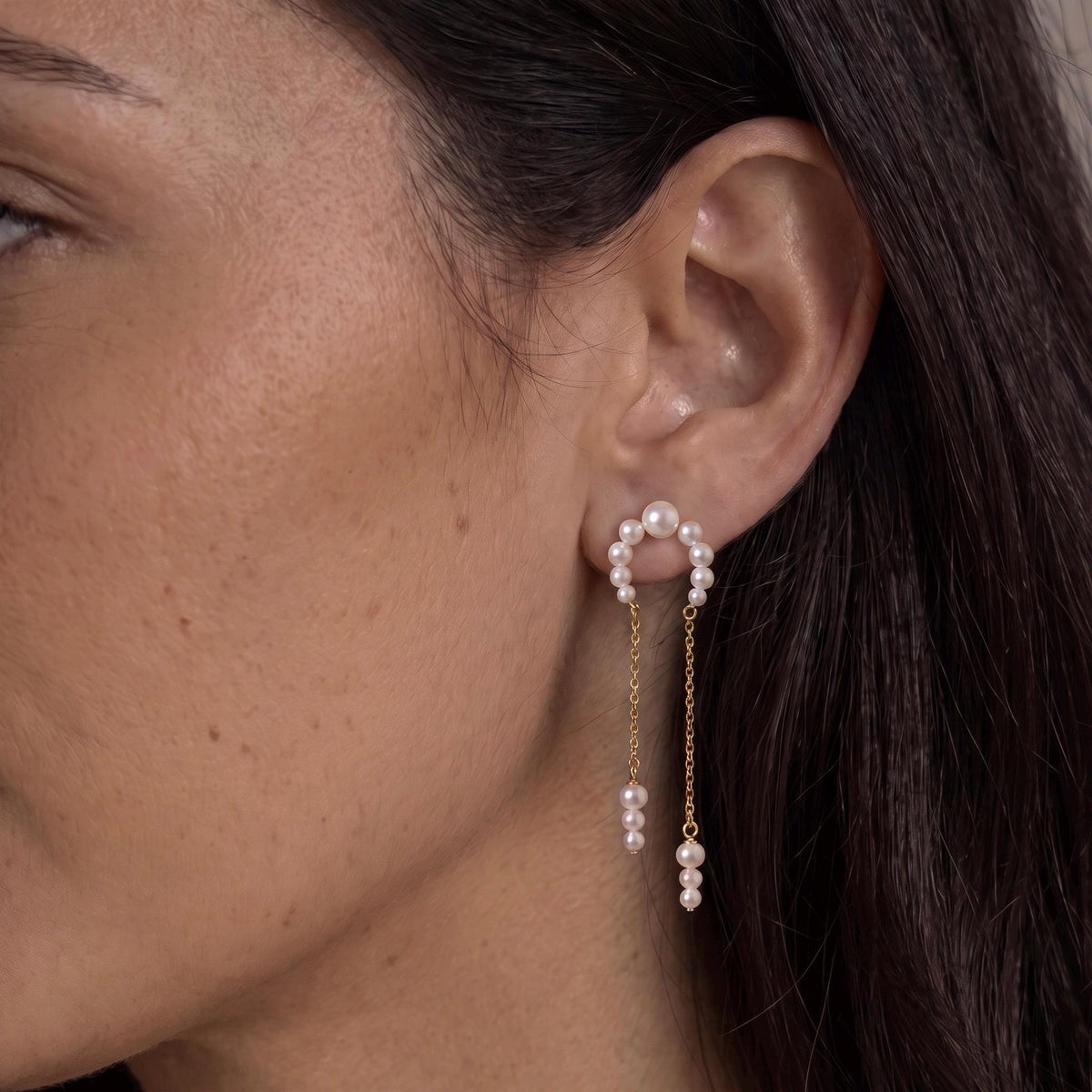 Freshwater Pearl Vermeil Earrings | Crescent Pearl Chain Drop Earrings | 18K Gold Vermeil | Everyday Elegant Jewelry | Gift for Her