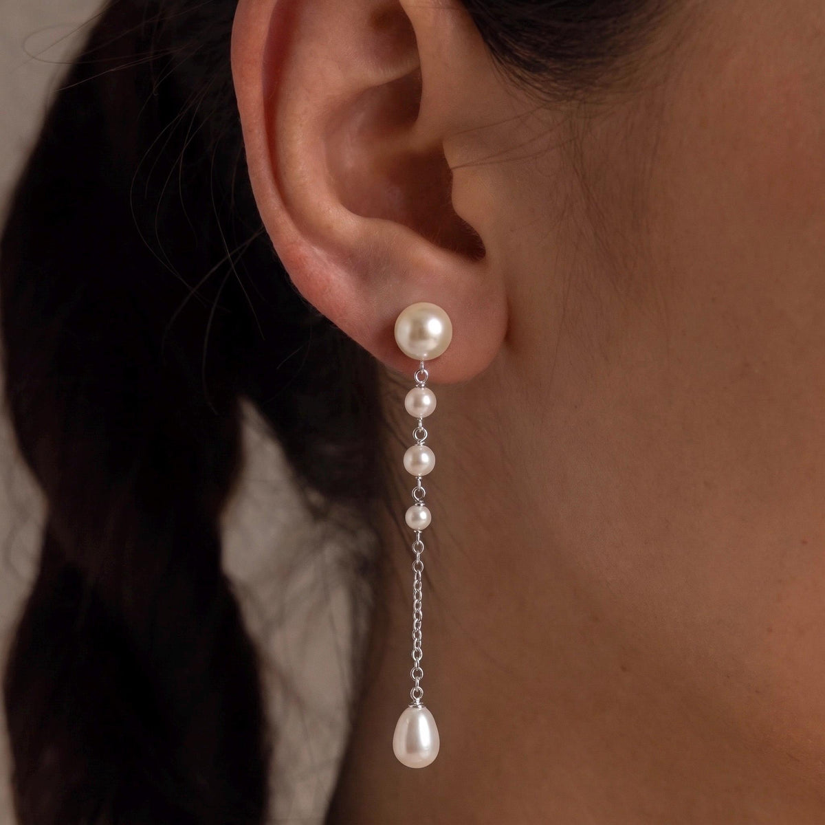 Pearl Drop Earrings Gift | Long Dangle Pearl Earrings | Gold or White Gold | Bridal Wedding Jewelry
