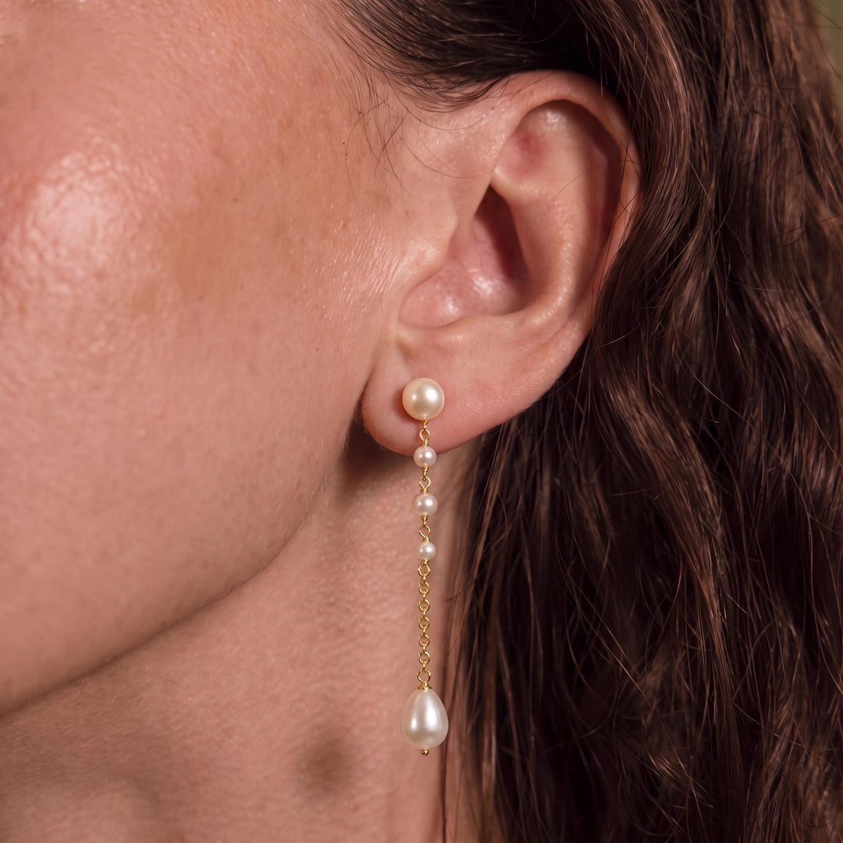 Pearl Drop Earrings Gift | Long Dangle Pearl Earrings | Gold or White Gold | Bridal Wedding Jewelry
